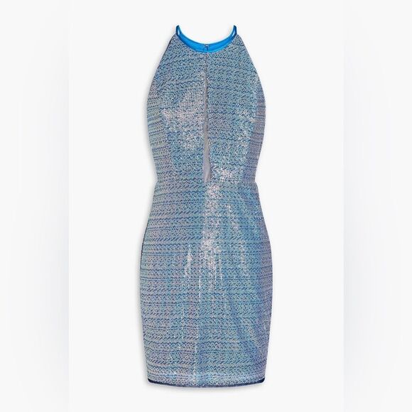 AIDAN MATTOX Sequined Tulle Halter Mini Dress size 6 NWT Cutout Sheath Cocktail - Picture 3 of 11